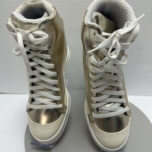 Cynthia Richard Fearless Gold Metallic Wedge Sneakers  39 /8 Leather Unisex Y2K
